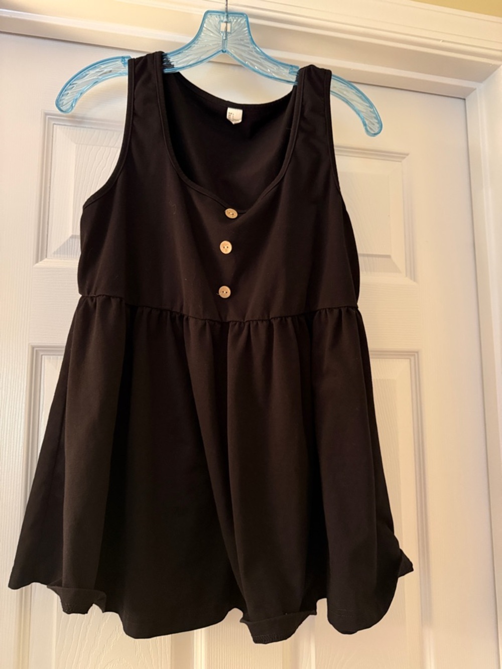 Black Sleeveless Babydoll Tank with Button Detail